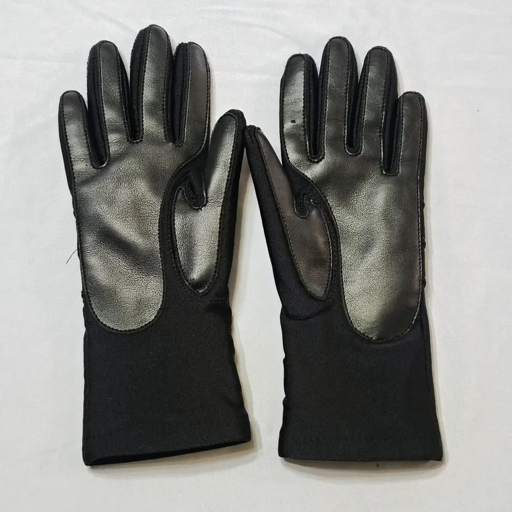 Vintage Isotoner Sensations Nylon Gloves 4 Way Stretch Fleece Lined Black One Sz - Picture 2 of 8